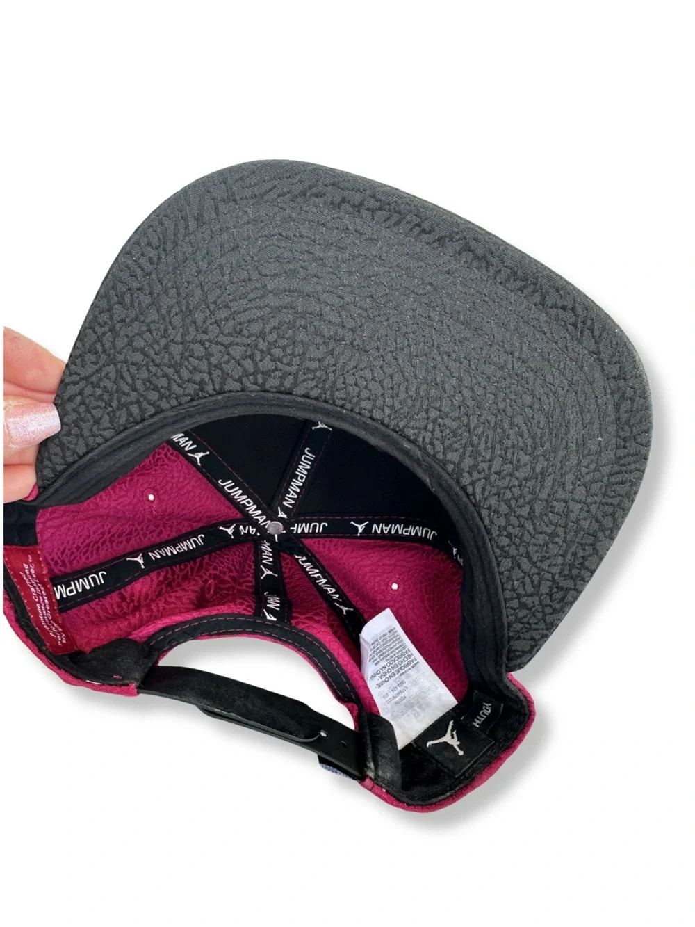 Jordan Snapback Hat in Magenta and Black with Elephant Print